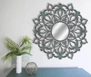 Cadre de miroir rond décoratif en bois MDF fabriqué à la main miroir d'habillage mural de forme ronde au design élégant pour les intérieurs de maison - Product Image 2