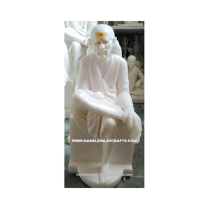 รูปปั้นพระศรีดีไซบาบา ทำจากหินอ่อนมาร์การานาสีขาวบริสุทธิ์ ท่าทางนั่ง สำหรับตกแต่งบ้าน บูชา และสวดมนต์ - Product Image 1