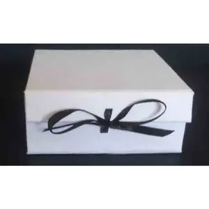 Wholesale Handmade Recycled Cardboard Cotton Paper Custom White Color Folding Ribbon Closure Gift Packaging Box for Festival