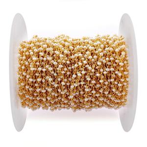 Un Pie de agua dulce perla Rondelle chapado en oro 2mm-2,5mm alambre envuelto enlace Rosario cadena - Product Image 1
