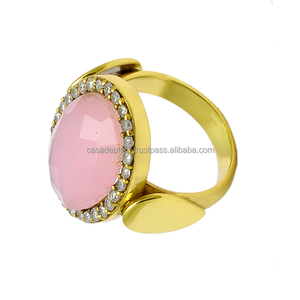Bague en pierres précieuses calcédoine CZ & Rose en argent sterling 925 avec lunette plaquée or cadeau de fête de mariage à la mode - Product Image 1