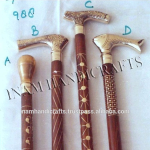 Best Quality and Handmade Wooden Foldable Walking <b>Stick</b> with Brass Handles / Wooden Walking Cane with Designer Handle - Product Image 2