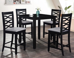 Meuble de table en bois massif de couleur noire fabriqué en malaisie avec 4 chaises - Product Image 1