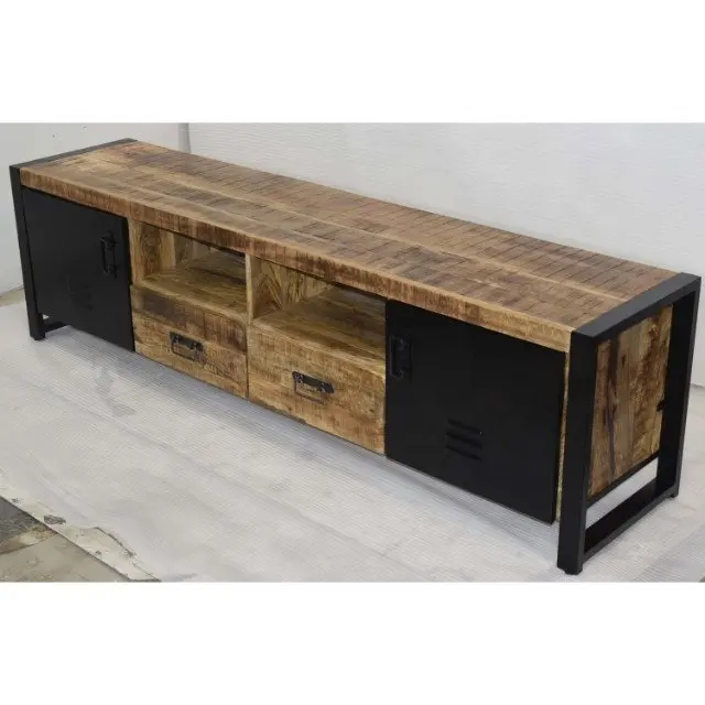 Industrial Estilo Vintage Madera Metal Doble Cajón Puerta de Hierro Sala de estar Oficina Apratment Villa Tv Gabinete