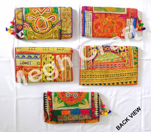 Wholesale Vintage Handmade Clutches- Vintage Leather Fringe Tribal Clutch Purse-Indian Vintage Banjara Gypsy Clutch <b>Handbags</b> - Product Image 5