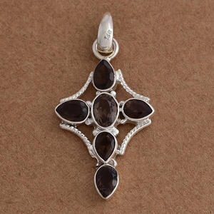 Piedra preciosa de cuarzo ahumado con corte de pera ovalada, colgante de diseñador de Plata de Ley 925 con colgante de moda Chapado en plata para mujer. - Product Image 3