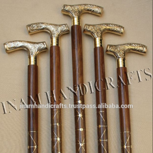 Bastones para caminar de madera antigua con mango de latón, bastones para caminar de madera con mango de latón - Product Image 3