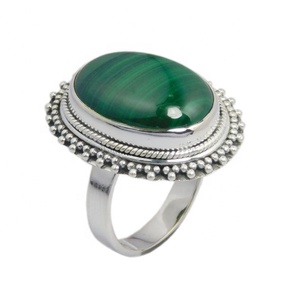 Hermoso anillo de Plata de Ley 925 Eternity Vermeil Ajuste de bisel de piedras preciosas de malaquita genuina para bodas fiestas en línea mejor - Product Image 1