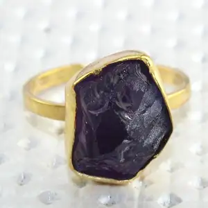 Natural Amethyst Rough Stone Ring 24k Gold Plated Adjustable Ring Wholesale Ring Jewelry India