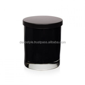 Pot de bougie vide en verre noir, contenant ovale et couvercle - Product Image 1