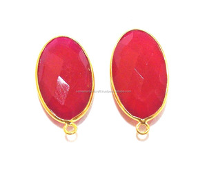 Hermosa piedra preciosa de Calcedonia rosa fuerte con joyería chapada en oro, forma ovalada, Conector de bisel de fianza única - Product Image 2