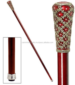 Bastón de Madera Pulida con Mango Esmaltado y Adornado con Joyas, Modelo Red Crown de Calvin Handicraft, Artículo de Regalo - Product Image 1