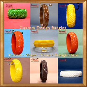 กำไลข้อมือแกะสลักเรซิ่นเบ็กไลท์สไตล์วินเทจดีไซน์ Sparke สีน้ำเงิน - Product Image 5