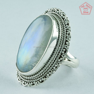 แหวนพลอยสีน้ำเงินประกายสีรุ้งอันงดงามแหวนเงินสเตอริง925อัญมณีหินมีค่าขายส่งแหวนเงิน - Product Image 2