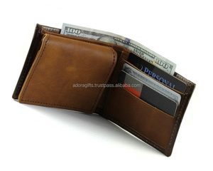 กระเป๋าสตางค์หนังแท้แบบพับสองทบสำหรับผู้ชายแบบโบราณทำด้วยมือมี RFID ความยาวสั้นกระเป๋าสตางค์พับได้ลายโลโก้ตามต้องการ - Product Image 1