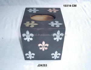 กล่องกระดาษทิชชูไม้ที่มีรูปแบบในโลหะบน MDF ชุดโต๊ะเครื่องแป้งไม้กล่องกระดาษทิชชูที่มีการทำงานทองเหลือง - Product Image 2