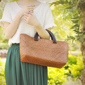 2019 venta al por mayor de moda jacinto de agua bolso de hombro de paja hecho a mano tipo de cierre abierto colección de verano - Product Image 4