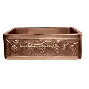 Fregadero de barra de cobre de doble cuenco con forma de Texas en relieve con dos agujeros - Product Image 1