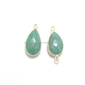 Pierre précieuse émeraude teintée argent plaqué fabrication de bijoux forme de poire Double caution à facettes 925 connecteur de lunette de pierres précieuses - Product Image 1