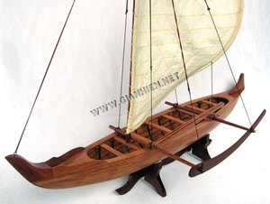 Canoa hawaiana tradicional n. ° 2, modelo de barco de madera, modelo artesanal de madera - Product Image 2