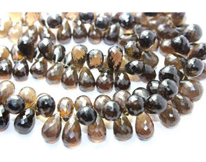 Cuentas facetadas de cuarzo ahumado natural forma de gotas - Product Image 2