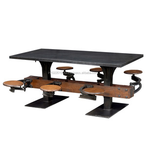 BALANÇOIRE EN BOIS EN FONTE TABLE À MANGER 6 Places Mobilier Restaurant Industriel Moderne - Product Image 1