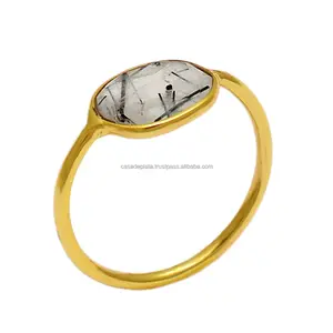 Anillo de piedras preciosas de rutilo dorado chapado en oro de Plata de Ley 925 Proveedor mayorista de joyería y fabricación POR CASA DE PLATA - Product Image 1