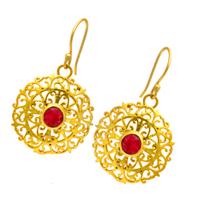 Pendientes chapados en oro de estilo filigrana de Plata de Ley 925 con piedras preciosas granate de forma redonda de la mejor calidad, joyería hecha a mano, pendiente de moda - Product Image 2
