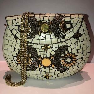 Mosaic Indian Style Bohemian Messenger <b>Bags</b> Luxury Evening Metal Clutch <b>Bags</b> Women's Boho Wedding Handmade Purse Pearl Frame - Product Image 1