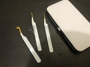 Pinces à épiler professionnelles personnalisées avec logo, en or blanc, avec poignée en diamant, légères, pour extensions de cils, pointues, durables, en acier inoxydable - Product Image 5