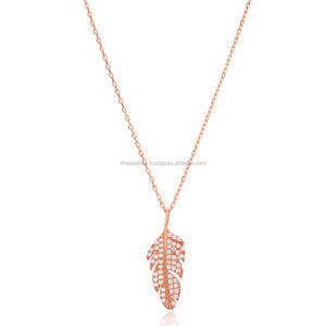 Colgante chapado en oro rosa con diseño de hojas, joyería de plata de ley 925 turca, venta al por mayor - Product Image 1