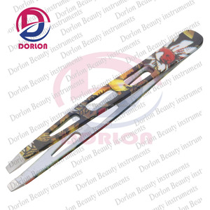 Pinzas de cejas de belleza para el cabello, pinzas inclinadas recubiertas de papel de diseño personalizado, pinzas para cejas con etiqueta privada, pinzas de Punta inclinada para cejas - Product Image 1