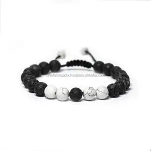 Pulsera de cuentas de latón de howlita blanca, difusor de piedra de lava ajustable curativo, pulsera de Yoga para regalo de aniversario de boda - Product Image 1