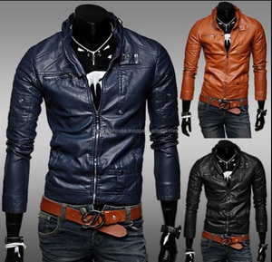 แจ็คเก็ตหนังไบค์เกอร์สำหรับผู้ชาย,ทรงสลิมฟิตใหม่สีดำสำหรับสัตว์ผิวหนังแกะหรือเนื้อแกะฤดูหนาว - Product Image 3