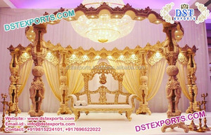 Gujarati Mariage Bois Doré Mandap Mariage Traditionnel Bois Doré Mandap Mariage Bois Exquis Look Mandap USA - Product Image 2