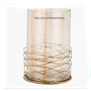 <b>Candle</b> <b>Holder</b> <b>Brass</b> Metal Clear Glass Centerpiece for Home & Living Room Perfect Wedding Parties 7x7x12 Inch - Product Image 1