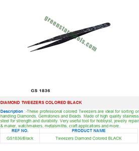 GREEN STRAS SA PVT LTD แหนบเพชร สีดำ สแตนเลสสตีล GS 1836 เครื่องมือทำเครื่องประดับสำหรับช่างอัญมณี - Product Image 2