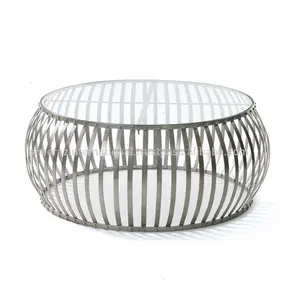 Table basse en verre en acier inoxydable personnalisée moderne vente en gros pour la maison hôtel restaurant élégant mobilier de table en métal - Product Image 1