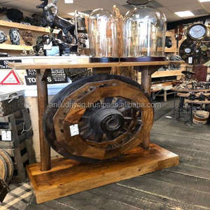 Living Room Wooden Cart <b>Wheel</b> Console Table - Product Image 1