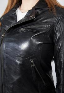Chaqueta de cuero de tres botones para mujer, estilo motorista elegante, prendas de vestir exteriores de piel de cordero genuina suave con tejido de ganchillo, abrigo de moda - Product Image 6