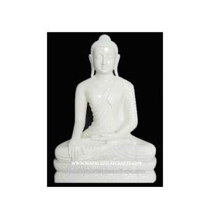 Pure White Makrana Marble Buddha Statue - Product Image 1