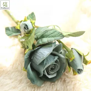 Artificial Hot Selling Blue Pink Rose Flower Velvet Roses For Home Festival Wedding Party Decoration With Bud Ins Likes