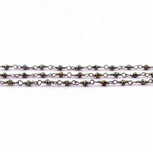 One feet mystic pyrite-Cadena de cuentas de Rosario, alambre envuelto, chapado en negro - Product Image 3