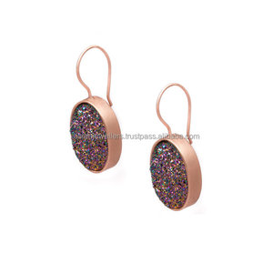Multi Color Druzy Vermeil Oro 925 Plata de ley Piedra preciosa Pendientes hechos a mano - Product Image 2