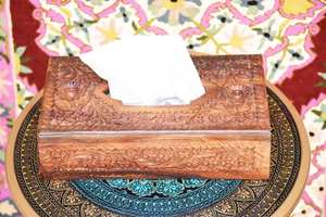 Caja de pañuelos de madera, juego de cajas de pañuelos de madera talladas a mano, funda de pañuelos de madera - Product Image 3