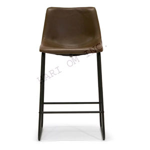 Silla de Bar barata de estilo moderno con respaldo y reposapiés Silla de Bar de hierro de piel sintética - Product Image 1