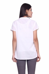 Top de algodón blanco para Mujer | Blusa holgada de manga corta | Ropa informal de verano | Proveedor de ropa al por mayor - Product Image 2