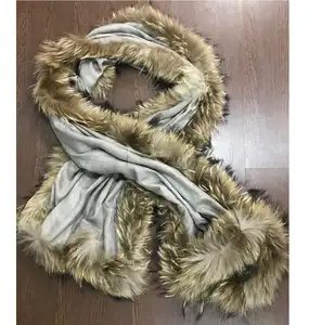 New Arrival Traditional <b>Scarf</b> Pashmina Cashmere with Raccoon Fur Elegant Shawl - Product Image 1