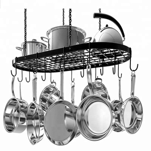 Oniya Titolare di Stoccaggio In <span class=keywords><strong>Metallo</strong></span> Da Cucina Pensile Orientabile Soffitto Pot Rack Con Ganci - Product Image 1