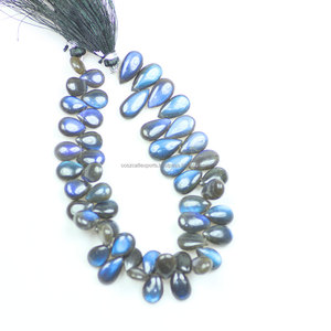 แลบราโดไรต์ (ธรรมชาติ) 8-10มม. ลูกปัดทรงหยดน้ำโมห์เกรด B ความแข็ง6 9นิ้วลูกปัดพีวีซีซิลิโคน - Product Image 1